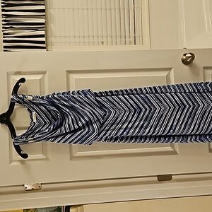 Calvin Klein, blue and white striped maxi dress